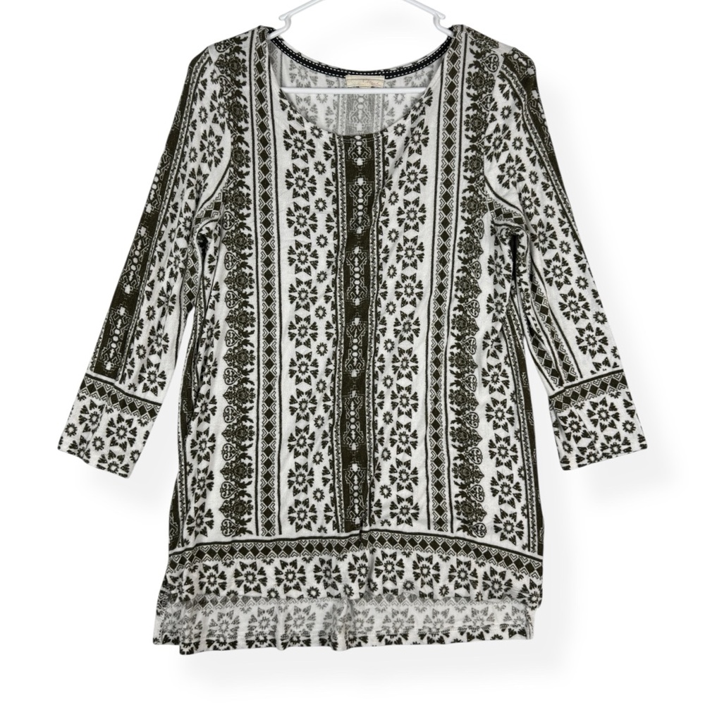 Cupio Tunic Sweater Womens‎ Small S 3/4 Sleeves Lightweight Cypress Green White
